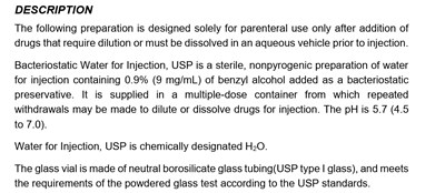 Description For Bacteriostatic Water (Description For Bacteriostatic Water)
